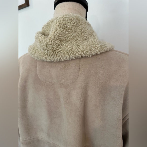 County Clothing Co. L Vintage Beige Faux Shearling Suede Duster Teddy Lining - Picture 6 of 12